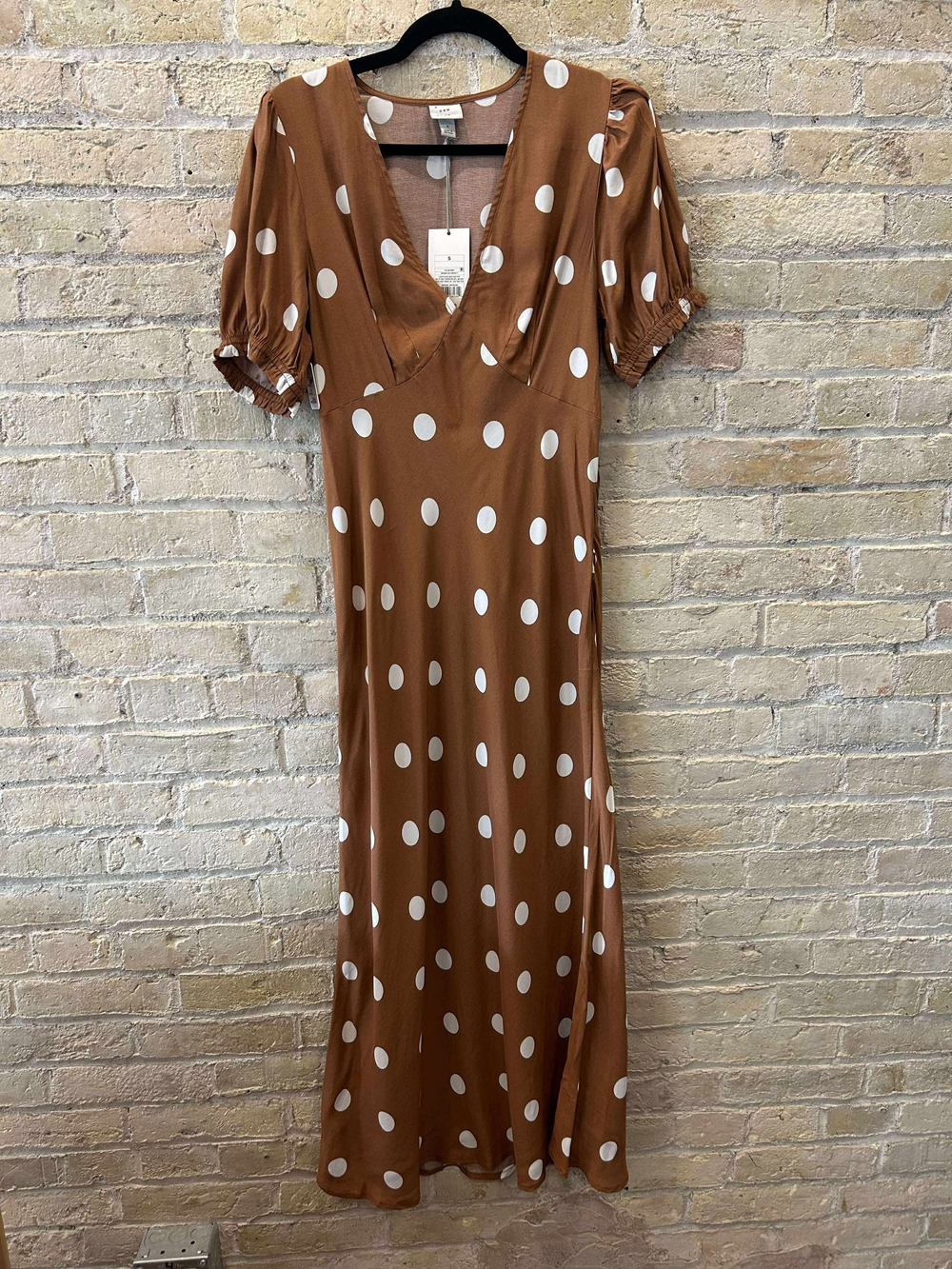 a new day Brown and White Polka Dot V-Neck Maxi Dress